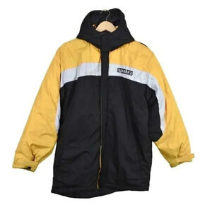 Vintage NFL Pittsburg Steelers Winter Jacket Hood Black Yellow Size Youth XXL